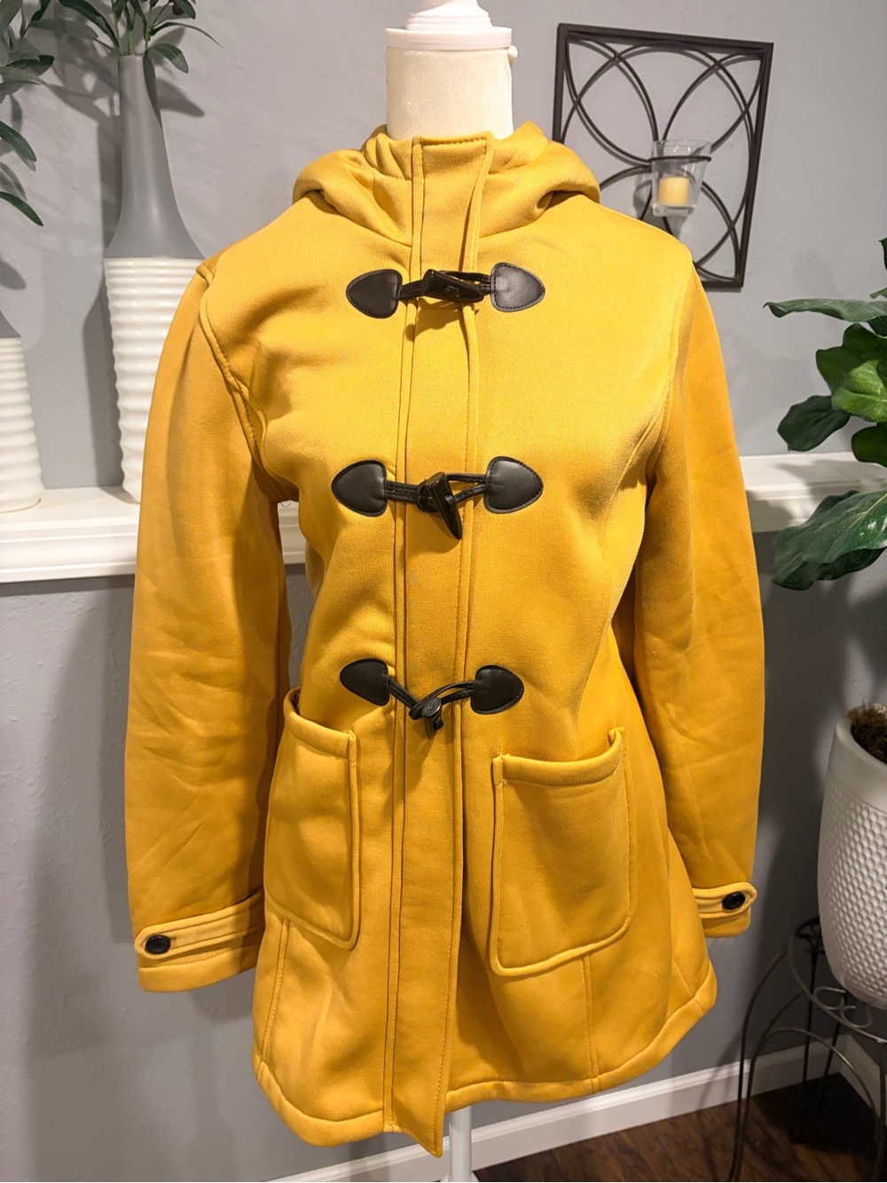 Big Chill Women's Mustard Hooded Toggle Pea Coat